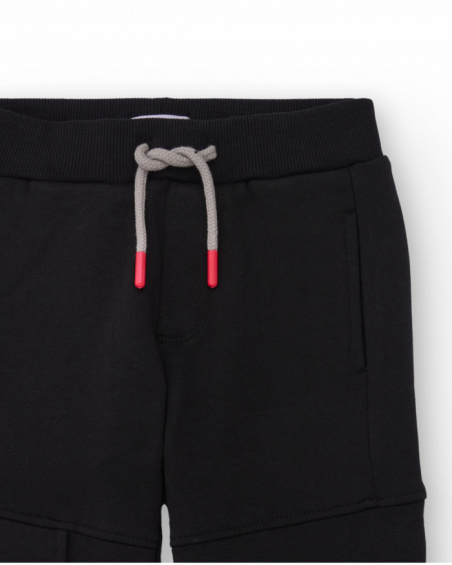 Black jogger pants with side pocket and print for boys Black jogger pants with side pocket and print for boys