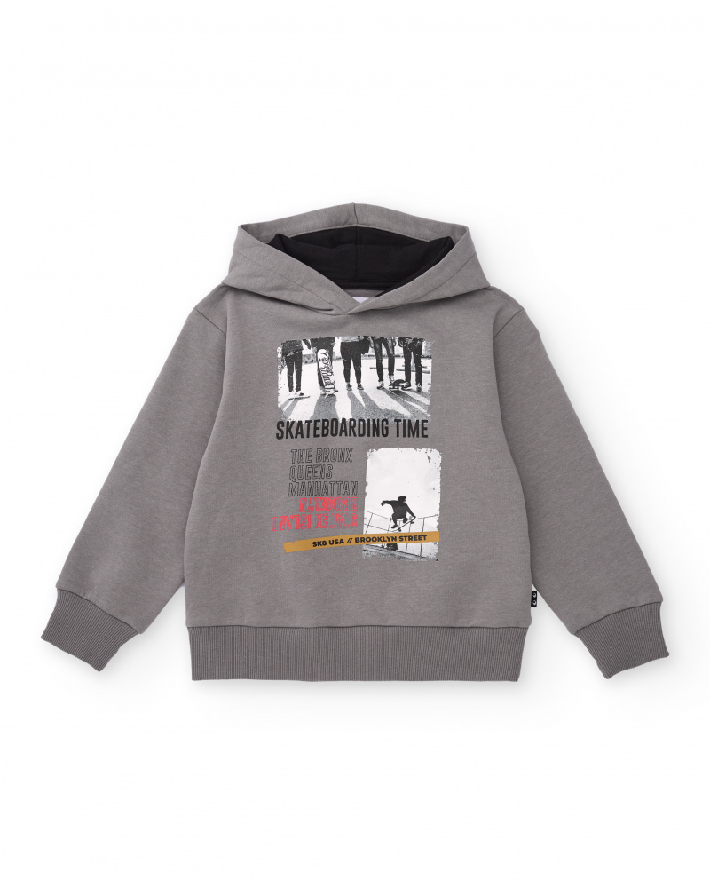 Grey hoodie with skate print for boys