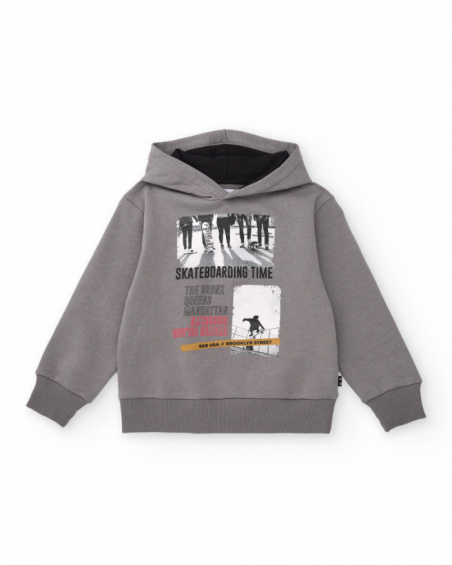 Grey hoodie with skate print for boys