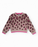 Knit sweater with pink animal print for girls Knit sweater with pink animal print for girls
