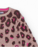 Knit sweater with pink animal print for girls Knit sweater with pink animal print for girls