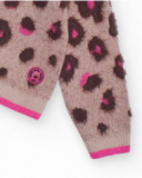Knit sweater with pink animal print for girls Knit sweater with pink animal print for girls