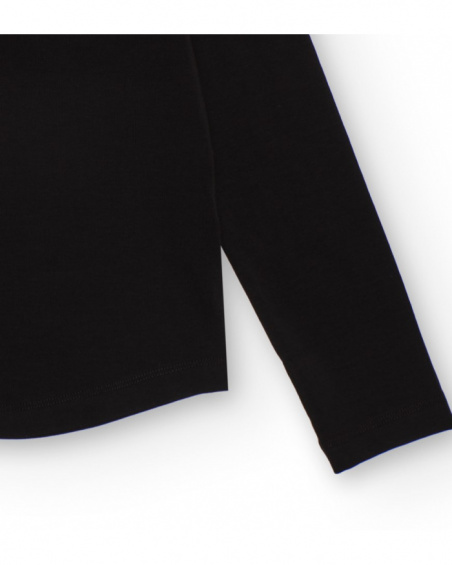 Black long-sleeve t-shirt with rhinestone bow detail for girls