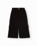 Black wide-leg cargo pants with decorative eyelets for girls Black wide-leg cargo pants with decorative eyelets for girls