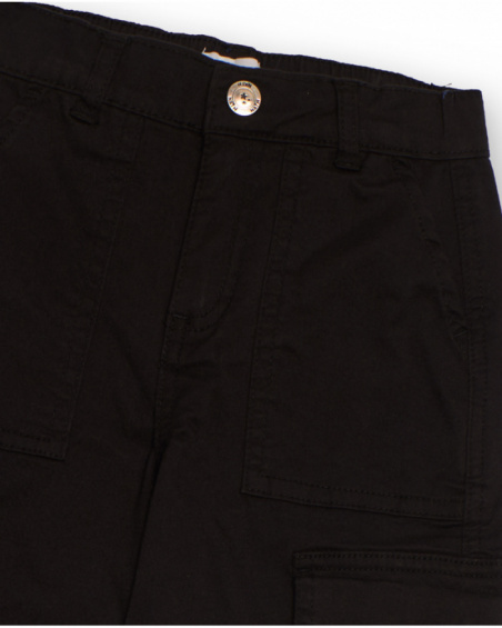 Black wide-leg cargo pants with decorative eyelets for girls Black wide-leg cargo pants with decorative eyelets for girls