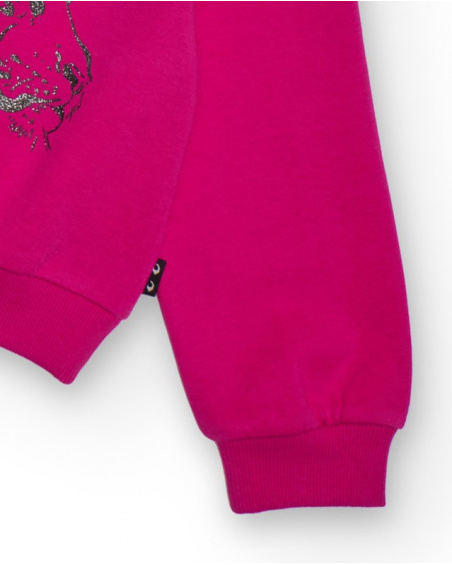Fuchsia sweatshirt for girls with tiger print and message Fuchsia sweatshirt for girls with tiger print and message
