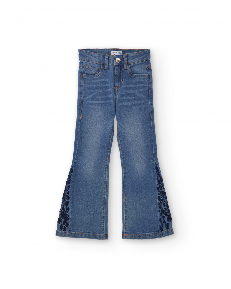 Flared jeans for girls with embroidered detail