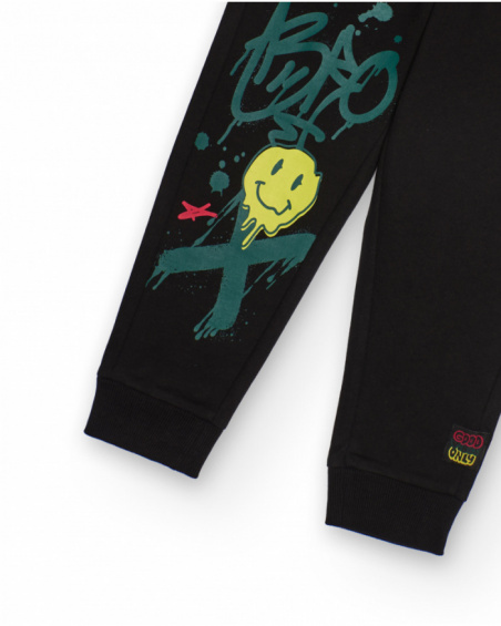 Black jogger pants for boys with graffiti-style print Black jogger pants for boys with graffiti-style print