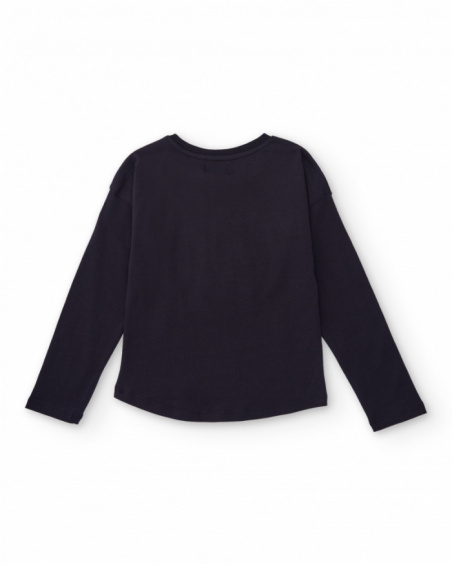 Black long-sleeve t-shirt for girls with colorful heart print