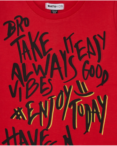 Red long-sleeve t-shirt for boys with graphic message Red long-sleeve t-shirt for boys with graphic message