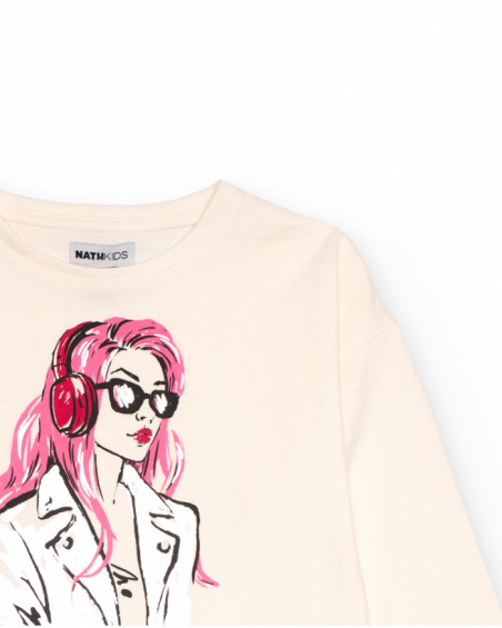 Off-white long-sleeve t-shirt for girls with girl and headphones illustration