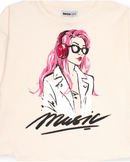 Off-white long-sleeve t-shirt for girls with girl and headphones illustration