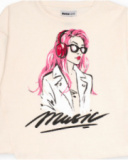 Off-white long-sleeve t-shirt for girls with girl and headphones illustration Off-white long-sleeve t-shirt for girls with girl and headphones illustration