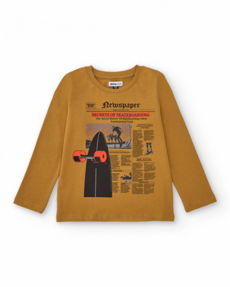Mustard long-sleeve t-shirt for boys with skate and text print
