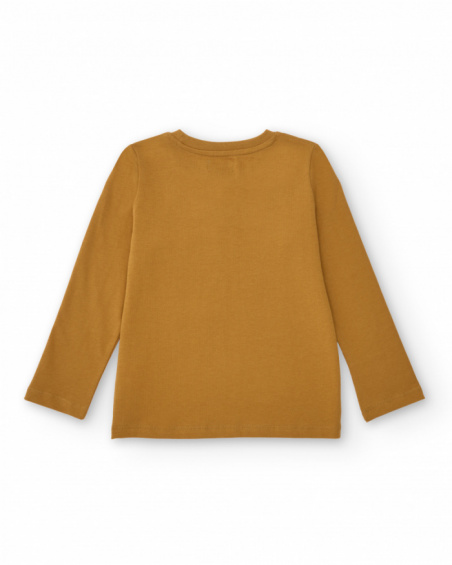 Mustard long-sleeve t-shirt for boys with skate and text print