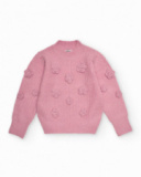 Pink knit sweater for girls with flower appliqués Pink knit sweater for girls with flower appliqués