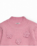 Pink knit sweater for girls with flower appliqués Pink knit sweater for girls with flower appliqués