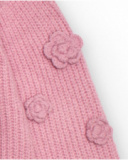 Pink knit sweater for girls with flower appliqués Pink knit sweater for girls with flower appliqués