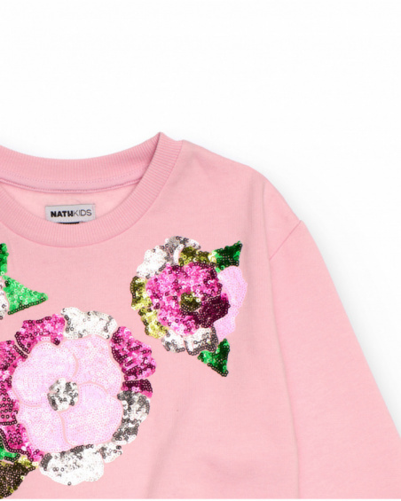Pink sweatshirt with sequin flowers for girls Pink sweatshirt with sequin flowers for girls