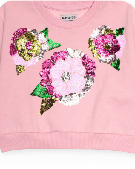 Pink sweatshirt with sequin flowers for girls Pink sweatshirt with sequin flowers for girls