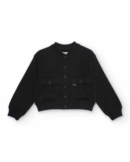 Black fleece jacket for girls with front pockets Black fleece jacket for girls with front pockets