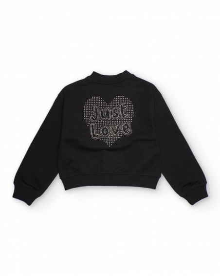 Black fleece jacket for girls with front pockets Black fleece jacket for girls with front pockets