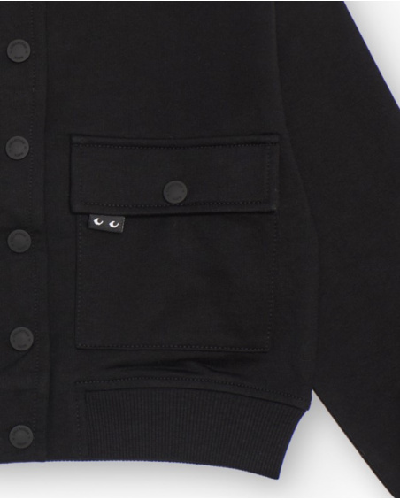 Black fleece jacket for girls with front pockets Black fleece jacket for girls with front pockets