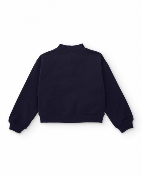 Navy blue fleece jacket for girls with front embroidery Navy blue fleece jacket for girls with front embroidery