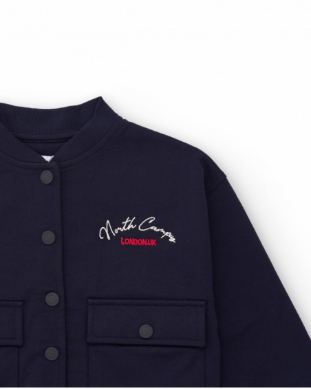 Navy blue fleece jacket for girls with front embroidery Navy blue fleece jacket for girls with front embroidery
