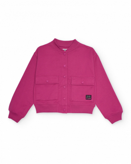 Fuchsia jacket for girls with front pockets