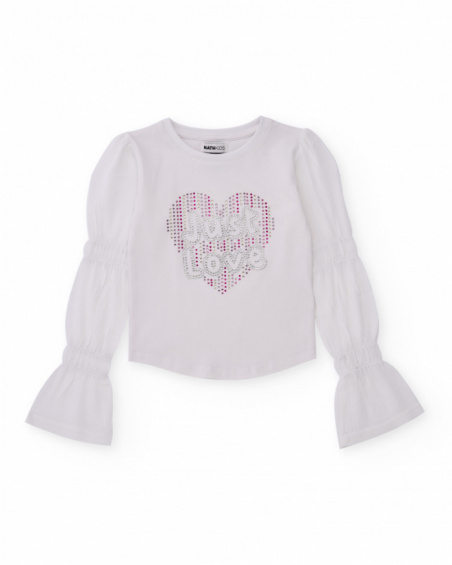 White t-shirt for girls with embellishments and flared sleeves White t-shirt for girls with embellishments and flared sleeves