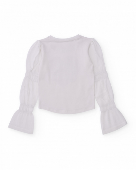 White t-shirt for girls with embellishments and flared sleeves White t-shirt for girls with embellishments and flared sleeves
