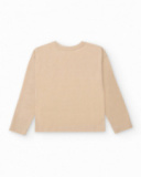 Beige long-sleeve t-shirt for girls with pink leopard print Beige long-sleeve t-shirt for girls with pink leopard print