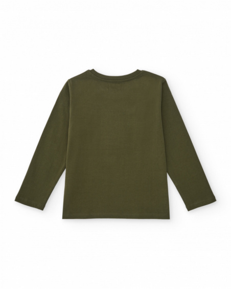 Green t-shirt for boys with mountain and map print