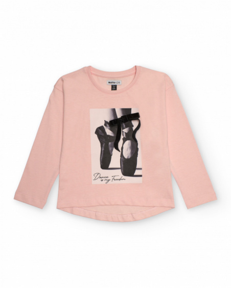 Pink t-shirt for girls with ballet shoes print