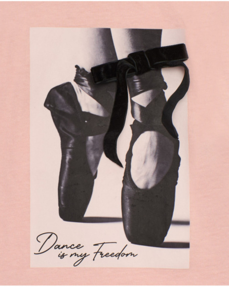 Pink t-shirt for girls with ballet shoes print