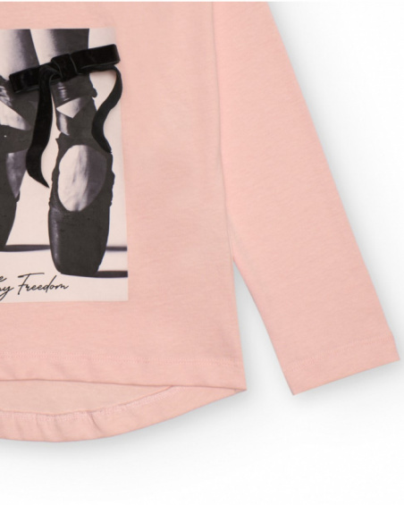 Pink t-shirt for girls with ballet shoes print