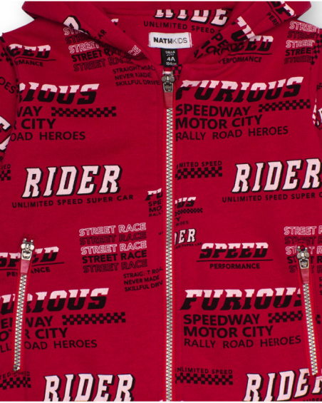 Red hoodie for boys with all-over text print Red hoodie for boys with all-over text print