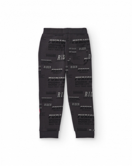 Boys' dark grey fleece pants with text print Boys' dark grey fleece pants with text print