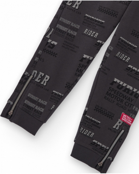 Boys' dark grey fleece pants with text print Boys' dark grey fleece pants with text print