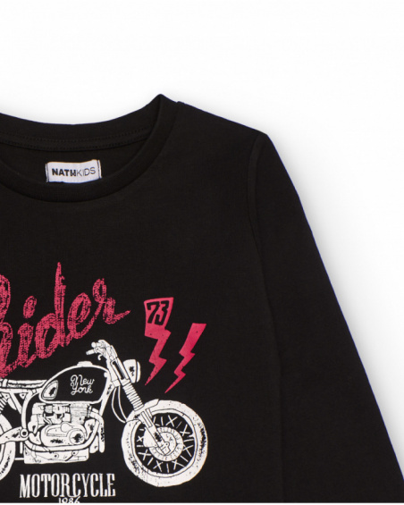 Black long-sleeved T-shirt for boys with motorcycle print