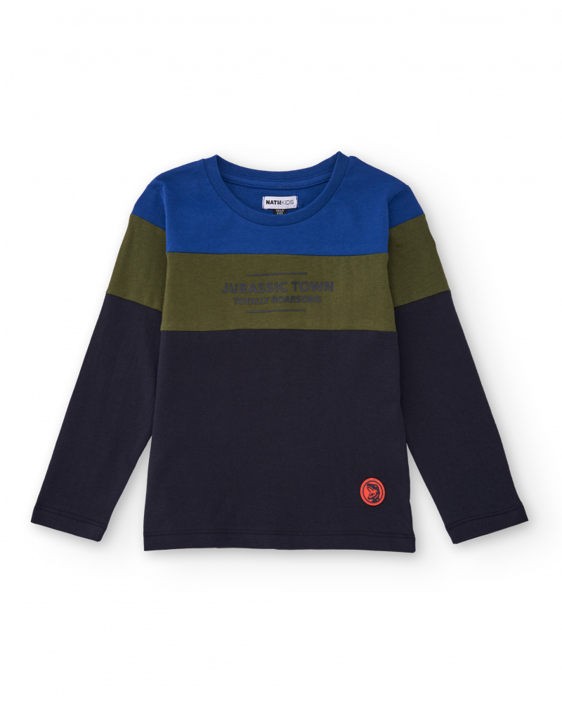 Boys’ long-sleeve striped T-shirt with “Jurassic Town” text