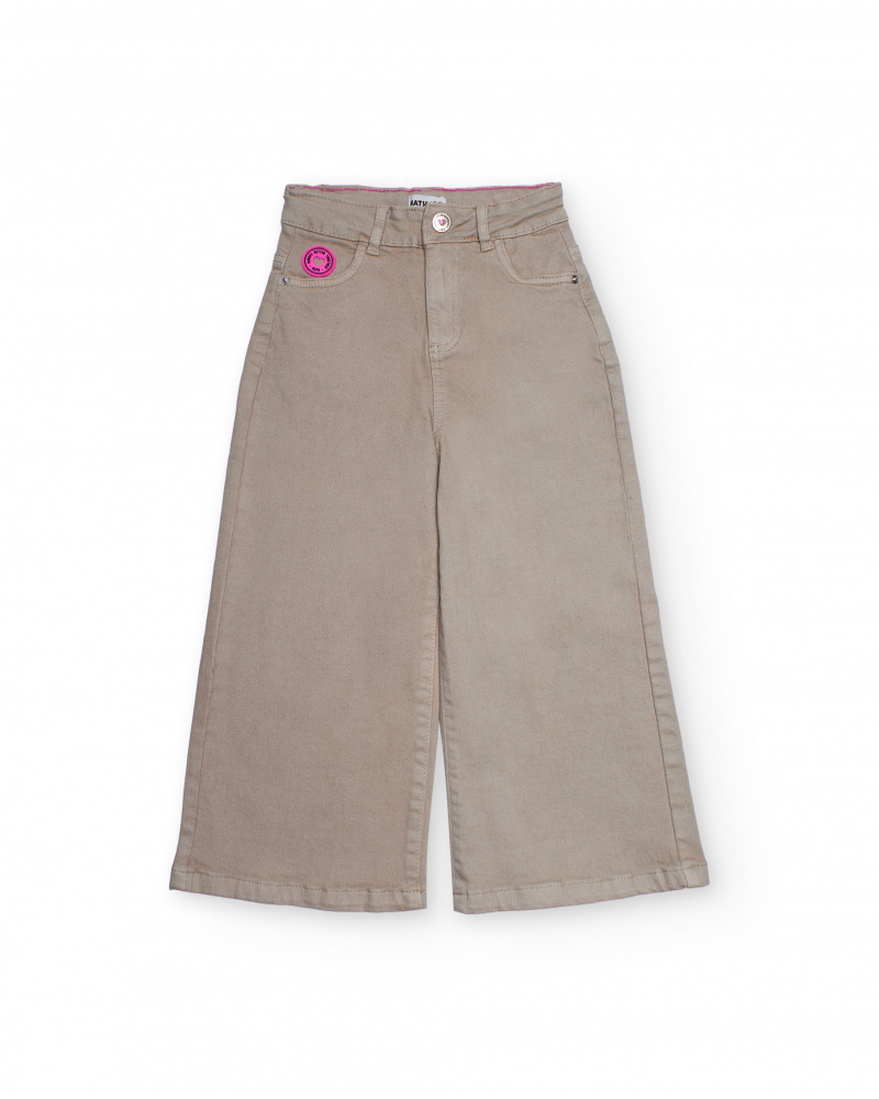 Beige corduroy wide-leg pants for girls