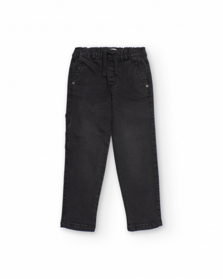 Black cargo pants for boys with elastic waistband