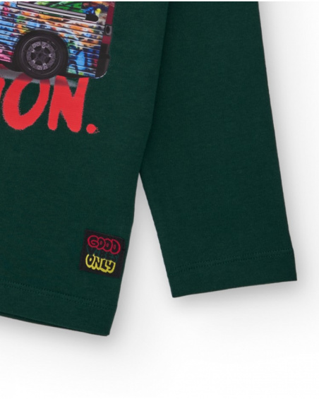 Long-sleeved green t-shirt with graffiti van print