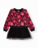 Girl’s combined dress with fuchsia print and black tulle skirt Girl’s combined dress with fuchsia print and black tulle skirt
