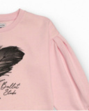 Pink sweatshirt for girls with pleats and feather print Pink sweatshirt for girls with pleats and feather print