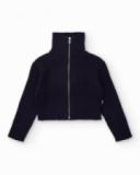 Navy rib-knit girls' sweater with metal zipper Navy rib-knit girls' sweater with metal zipper
