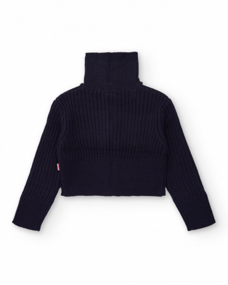 Navy rib-knit girls' sweater with metal zipper Navy rib-knit girls' sweater with metal zipper