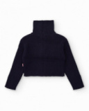Navy rib-knit girls' sweater with metal zipper Navy rib-knit girls' sweater with metal zipper